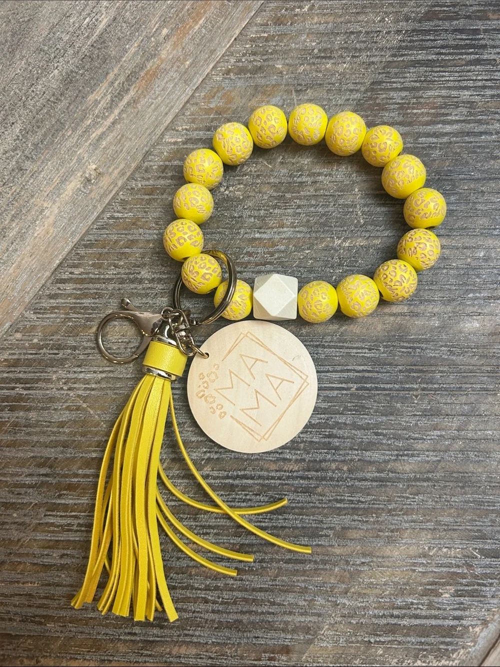 Yellow Beaded Tassel Keyring Bracelet